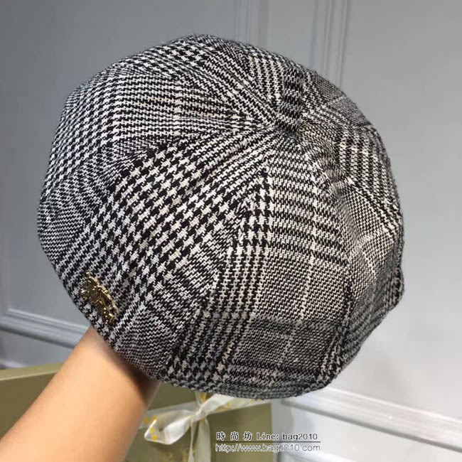 BUBBERRY巴寶莉 休閒百搭 2018秋冬新款格子加厚羊絨八角貝蕾帽 LLWJ5669